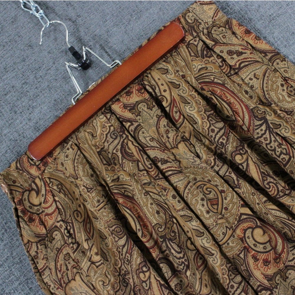 Vintage Koret Paisley Midi Skirt Brown Rayon Pleated A-Line Size 18 Canada